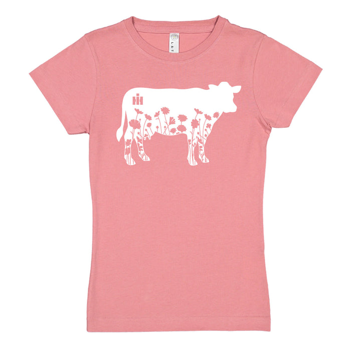 Flower Silhouette Cow Girls Fitted Short Sleeve Tee